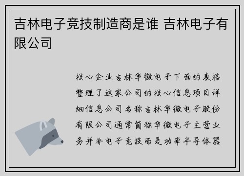 吉林电子竞技制造商是谁 吉林电子有限公司