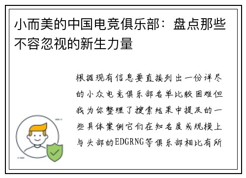 小而美的中国电竞俱乐部：盘点那些不容忽视的新生力量