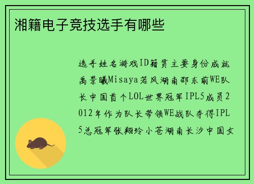 湘籍电子竞技选手有哪些